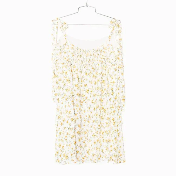 Reformation Avni Ruched Babydoll Mini Dress - White & Yellow Floral Print - XL - Picture 10 of 16